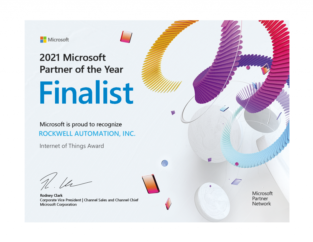 Rockwell Automation стала финалистом премии Microsoft «Партнер года» 2021 в области Интернета вещей